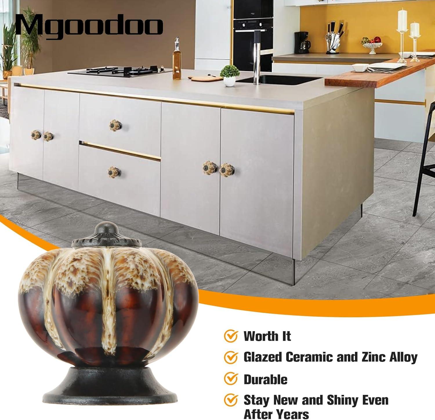 Mgoodoo 1.57" Ceramic Pumpkin Knobs, 20PCS Vintage Cabinet Drawer Pulls for Dresser Drawer Cupboard Closet Kitchen Hardware White