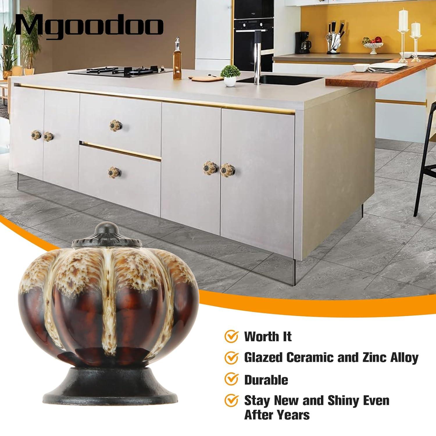 Mgoodoo 1.57" Ceramic Pumpkin Knobs, 20PCS Vintage Cabinet Drawer Pulls for Dresser Drawer Cupboard Closet Kitchen Hardware White