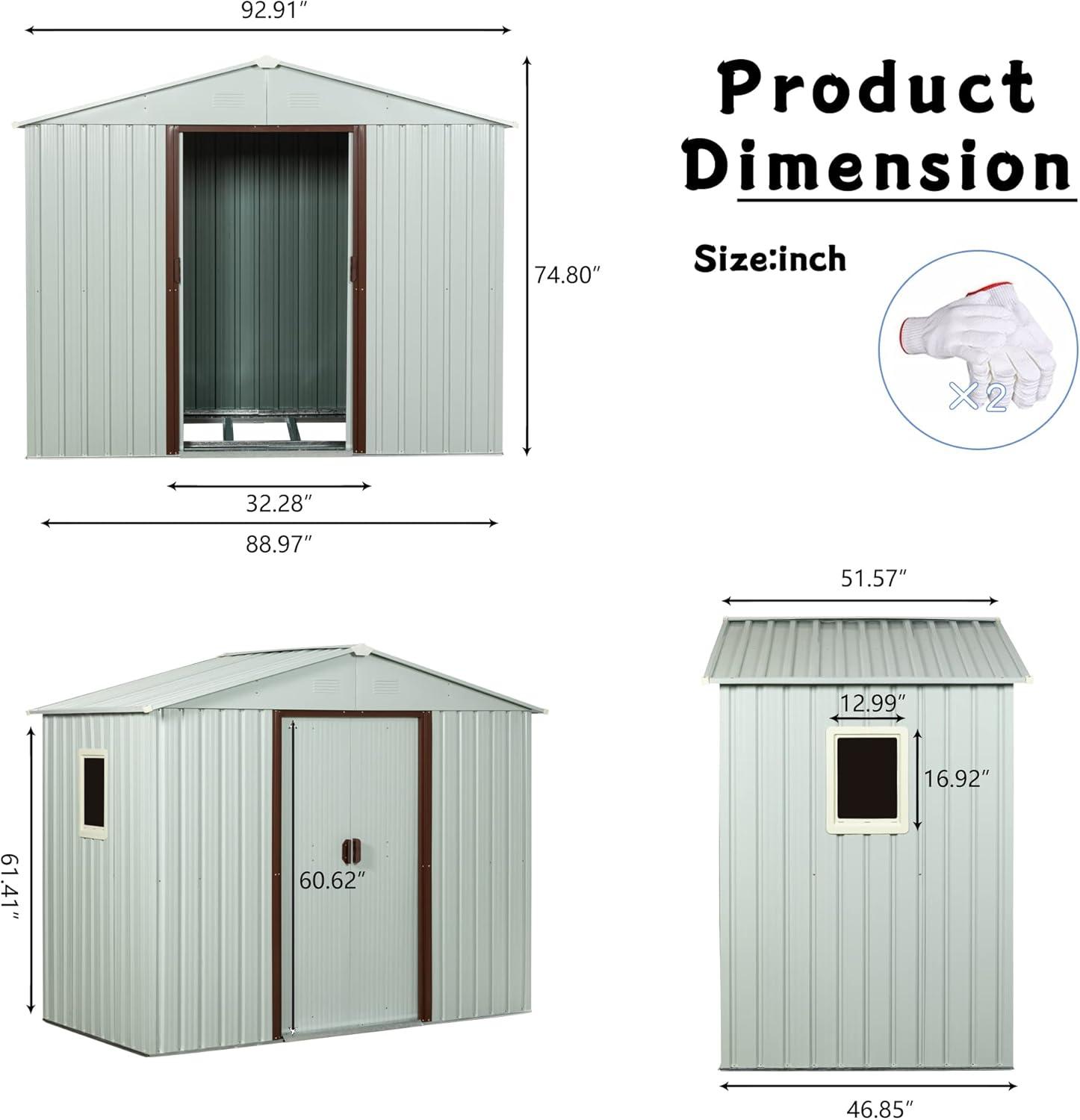 8 x 4 FT Outdoor Storage Shed, Metal Garden Shed with with Updated Frame Structure, Tool Sheds for Backyard Garden Patio Lawn White