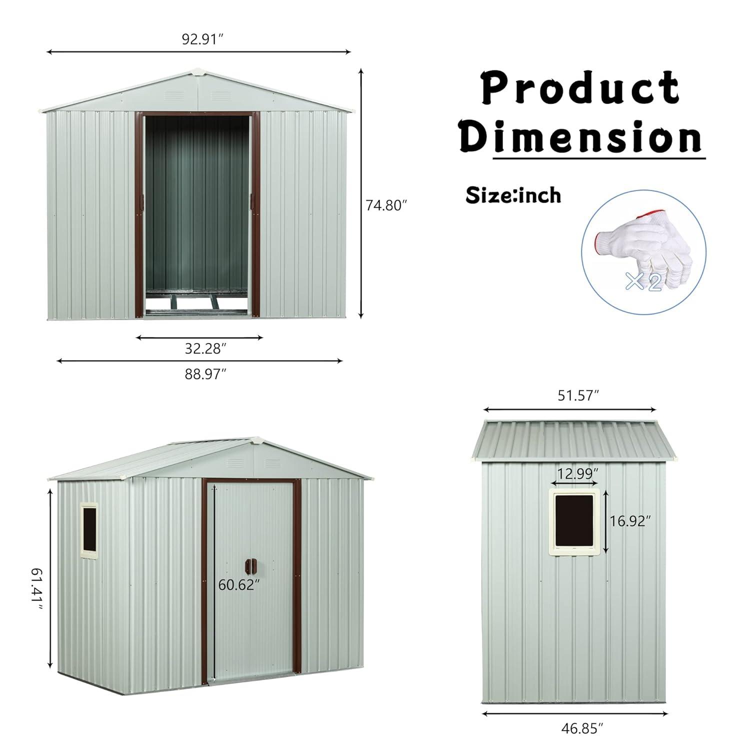 8 x 4 FT Outdoor Storage Shed, Metal Garden Shed with with Updated Frame Structure, Tool Sheds for Backyard Garden Patio Lawn White