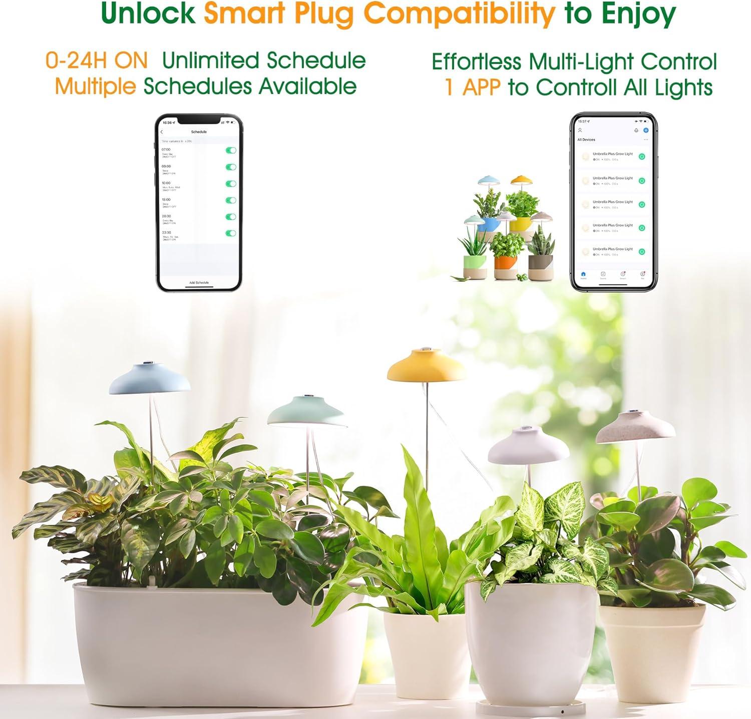GrowLED Umbrella Plant Grow Light, Height Adjustable, 8/12/16H Automatic Timer, 10-Levels Brightness, 3 Lighting Modes, Neo Mint Green
