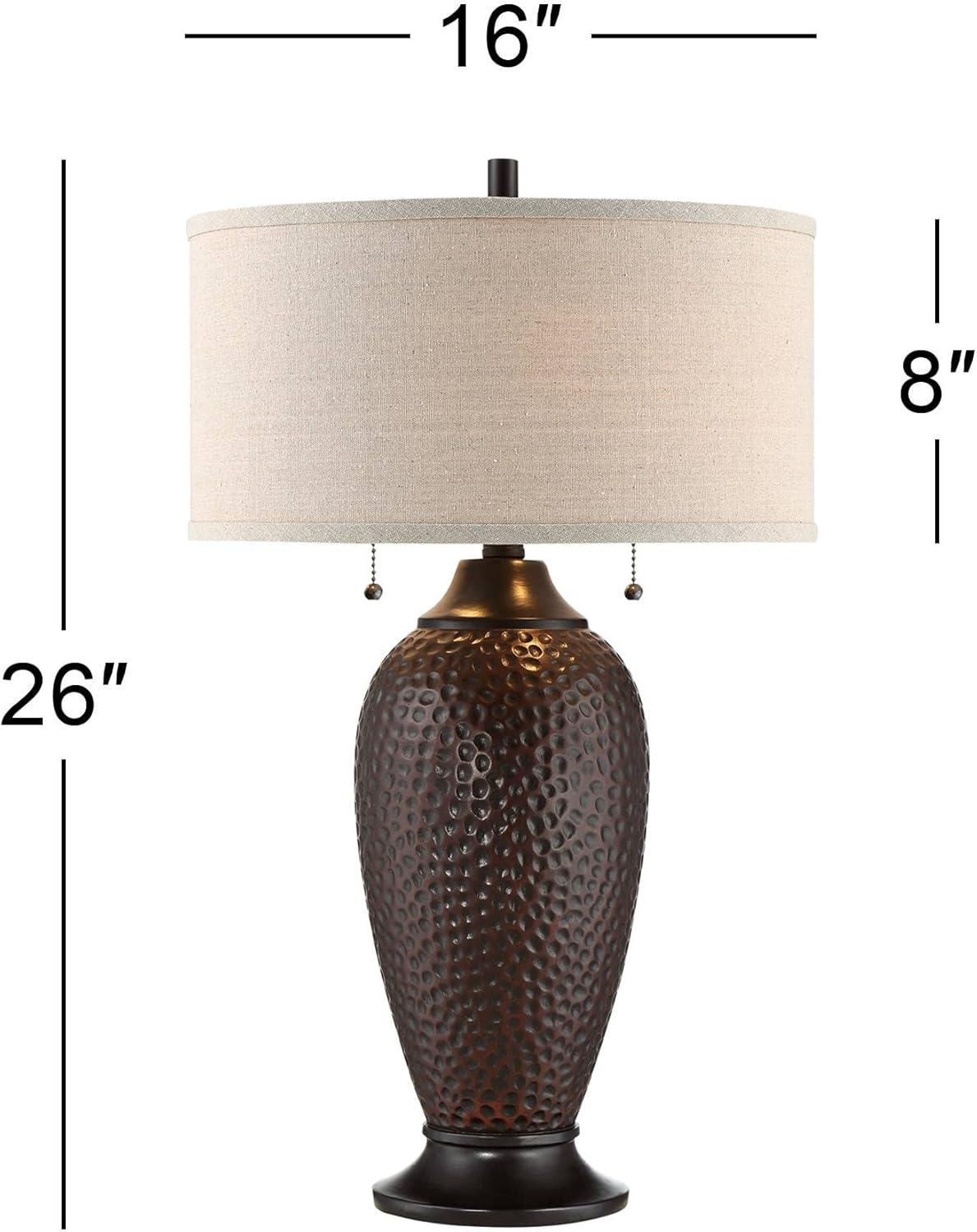 360 Lighting Cody Rustic Farmhouse Table Lamps 26" High Set of 2 Hammered Oiled Bronze Oatmeal Linen Drum Shade for Bedroom Living Room Bedside House