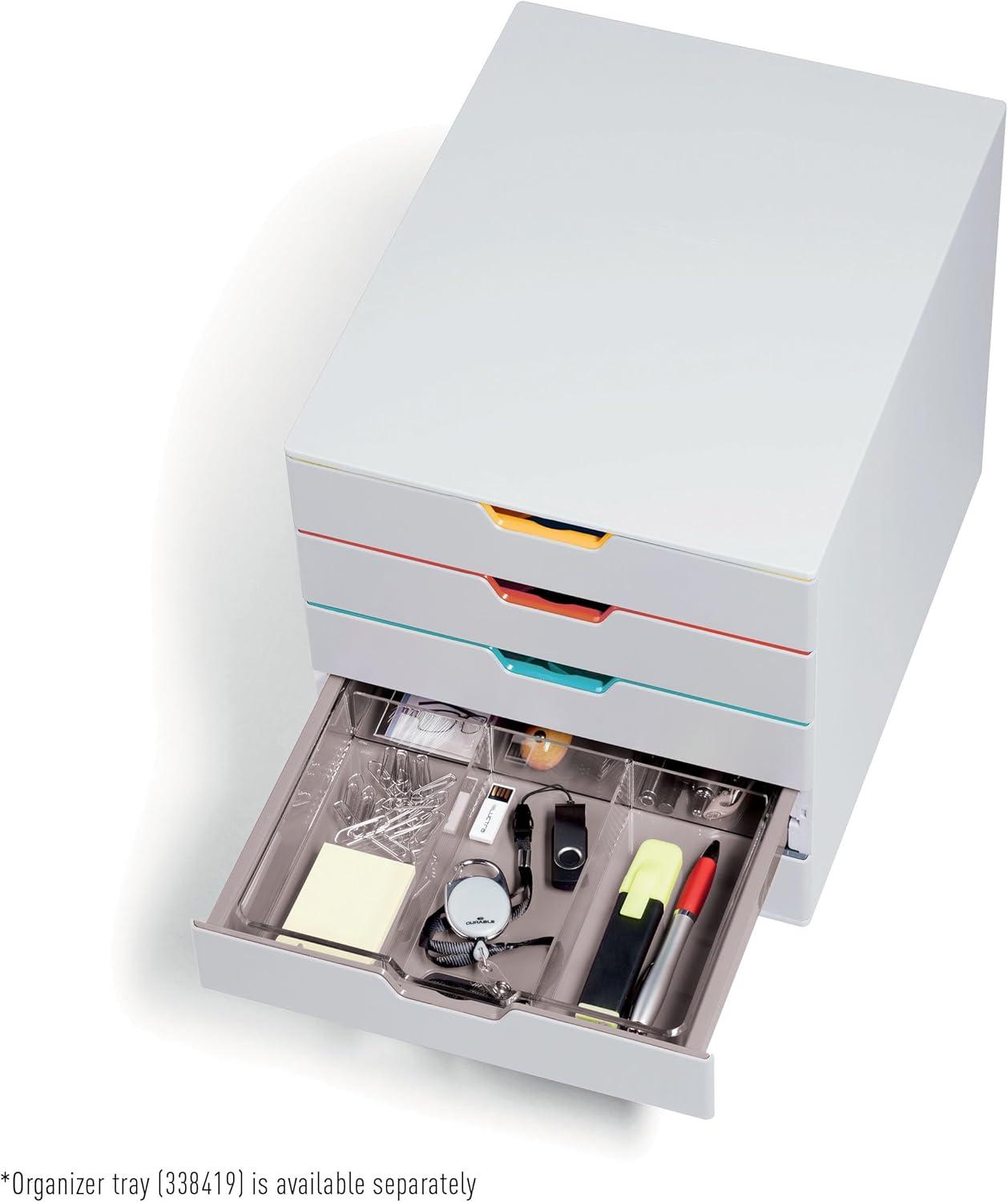 Durable Varicolor Mix 5 Drawer Desktop Storage Box, White/multicolor - 5 Drawer(s) - 11" Height X 11.5" Width X 14" Depth - Desktop - White, Multicolor - Plastic - 1 / Each