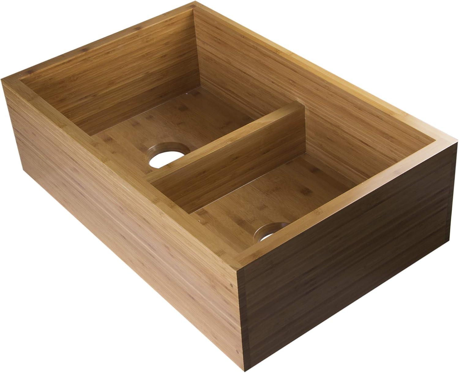 32.63'' L Farmhouse / Apron Double Bowl Bamboo Kitchen Sink