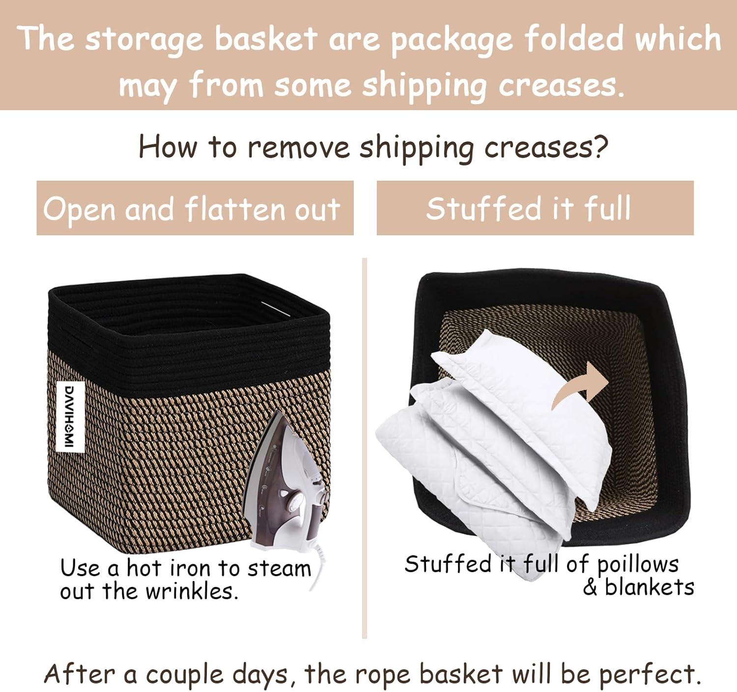 Storage Cube Baskets for Organizing-3 Pack - 11 inch Square Baskets for Cube Storage Closet Storage Bins- Woven Cube Storage Bins for Shelves- Cube Drawer-Toy Storage |White & Black