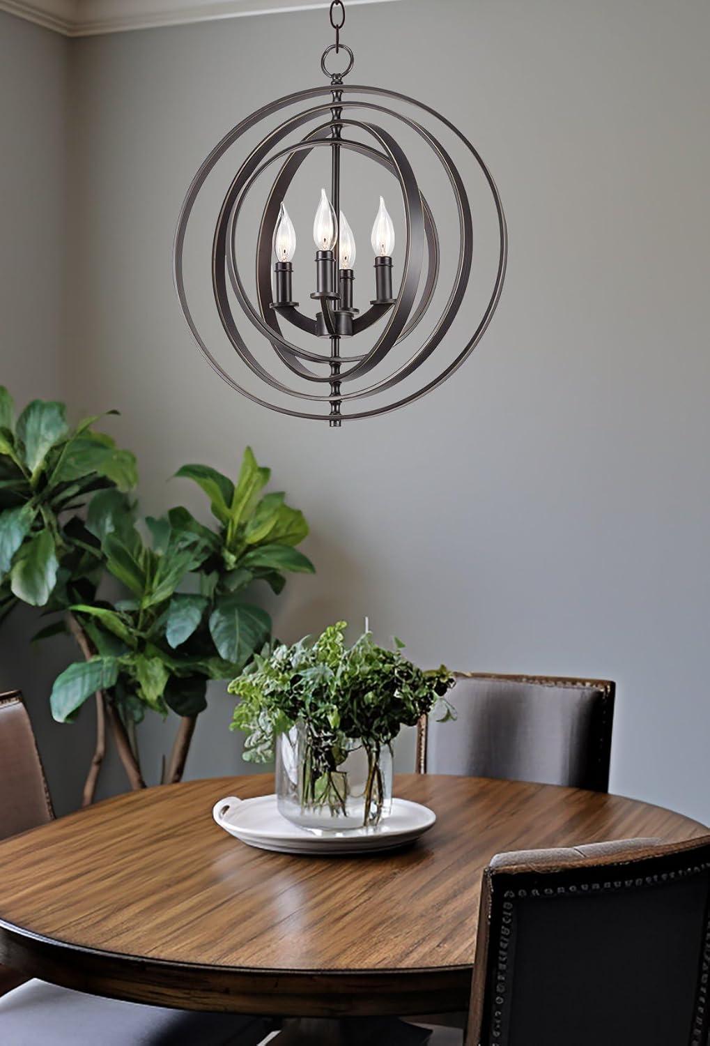 Kira Home Orbits 21" Farmhouse Orb/Globe Pendant Chandelier, Pivoting Interlocking Rings, Adjustable Height, Hand