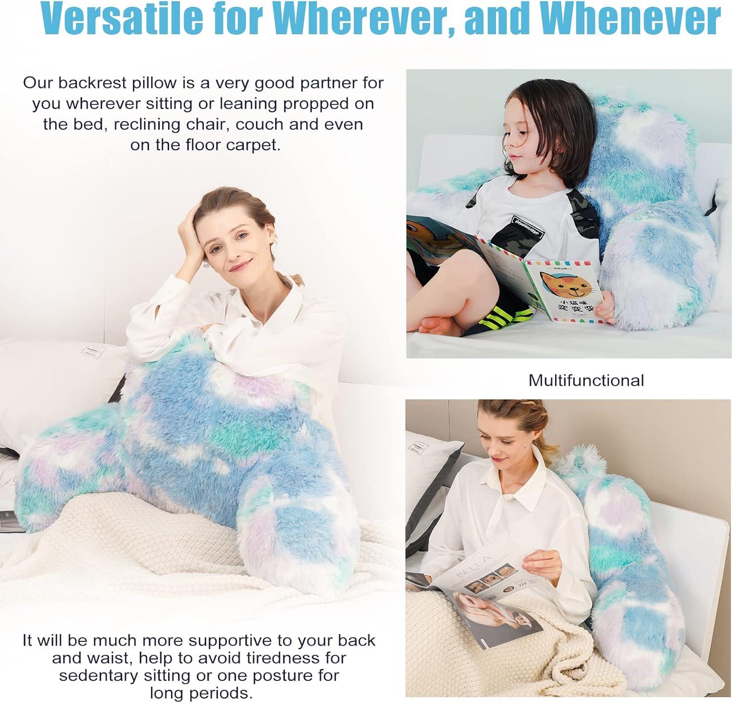 Pastel Faux Fur Reading Pillow with Arms and Premium Stuffing