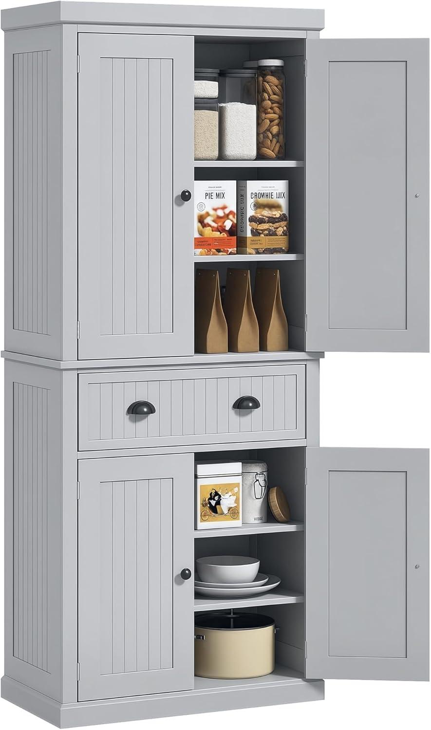 Lark Manor™ 72" Kitchen Pantry Cabinet, Freestanding Tall Storage Cabinet, Traditional Kitchen Cabinet With 4 Doors, Drawer And 3 Adjustable Shelves For Dining Room