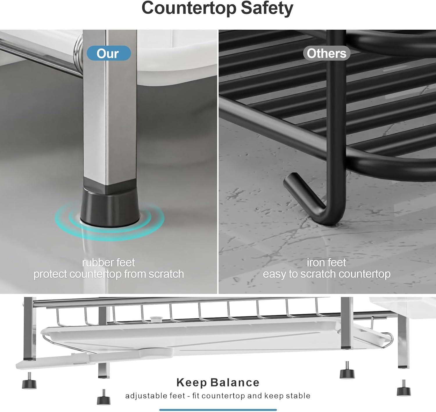 2 Tier Dish Drying Rack for Kitchen Counter，Stainless Steel Large Capacity Dish Rack with Detachable Dish Drainer Organizer，Utensil Holder and Drain Board