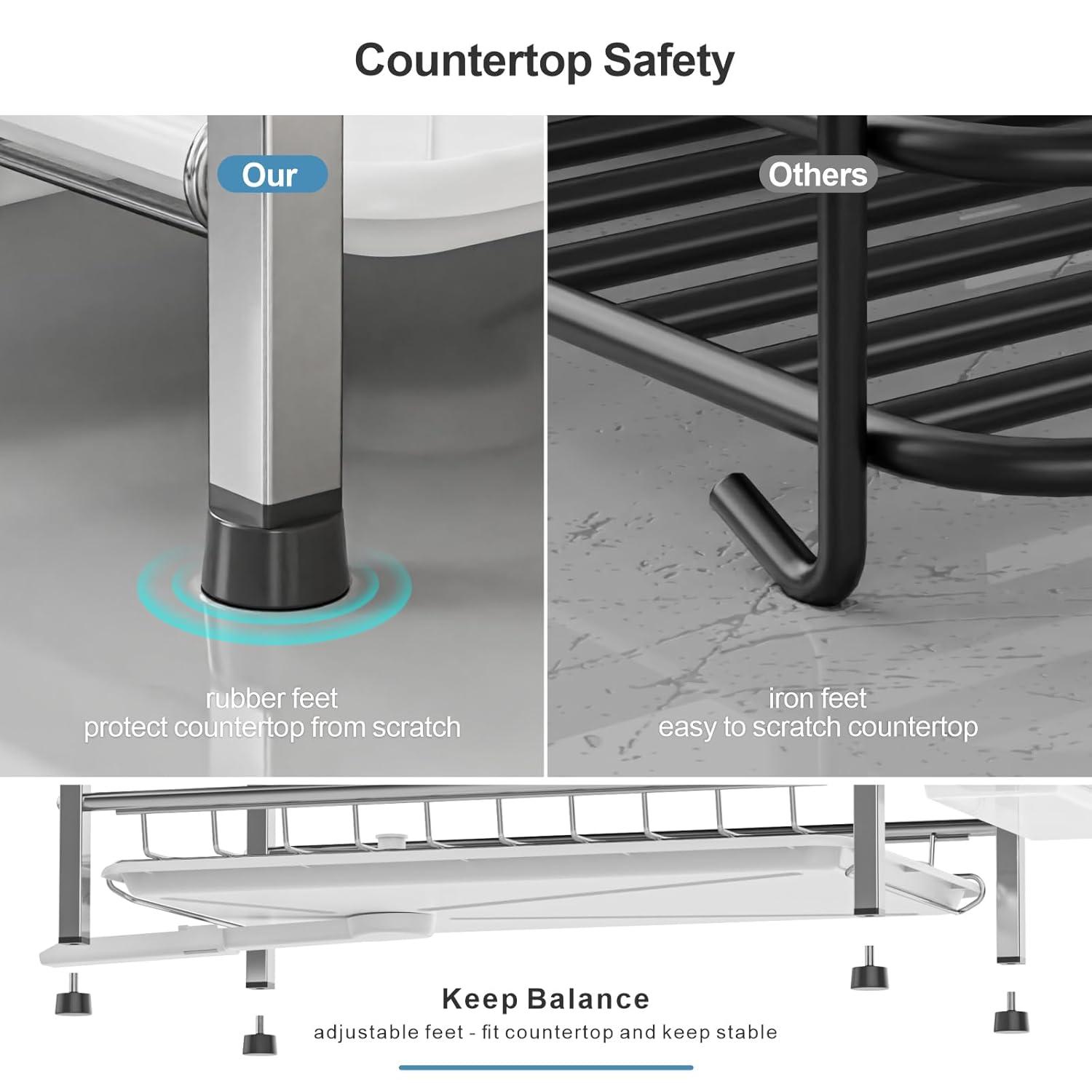 2 Tier Dish Drying Rack for Kitchen Counter，Stainless Steel Large Capacity Dish Rack with Detachable Dish Drainer Organizer，Utensil Holder and Drain Board