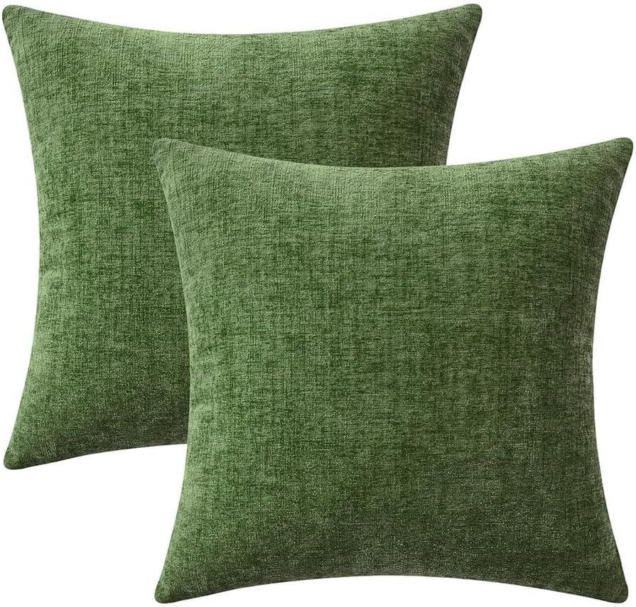 Xukmct 2 Pack Linen Square Pillow Cover with Zipper, Solid Color Decorative Cushion Case for Couch Patio Sofa, 18 x 18 inch, Green