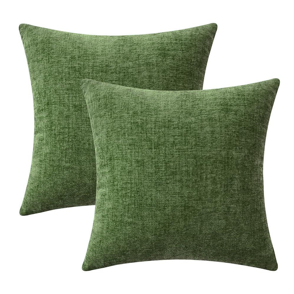 Xukmct 2 Pack Linen Square Pillow Cover with Zipper, Solid Color Decorative Cushion Case for Couch Patio Sofa, 18 x 18 inch, Green