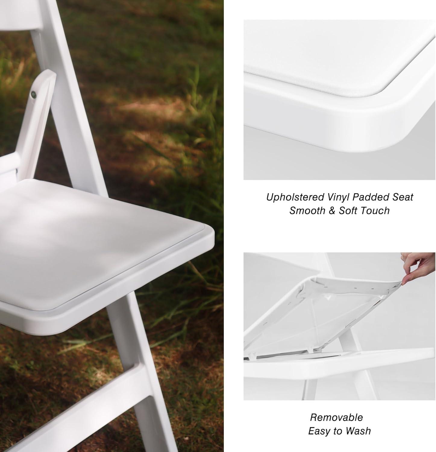 Kids White Resin Folding Chair with Vinyl Padded Seat