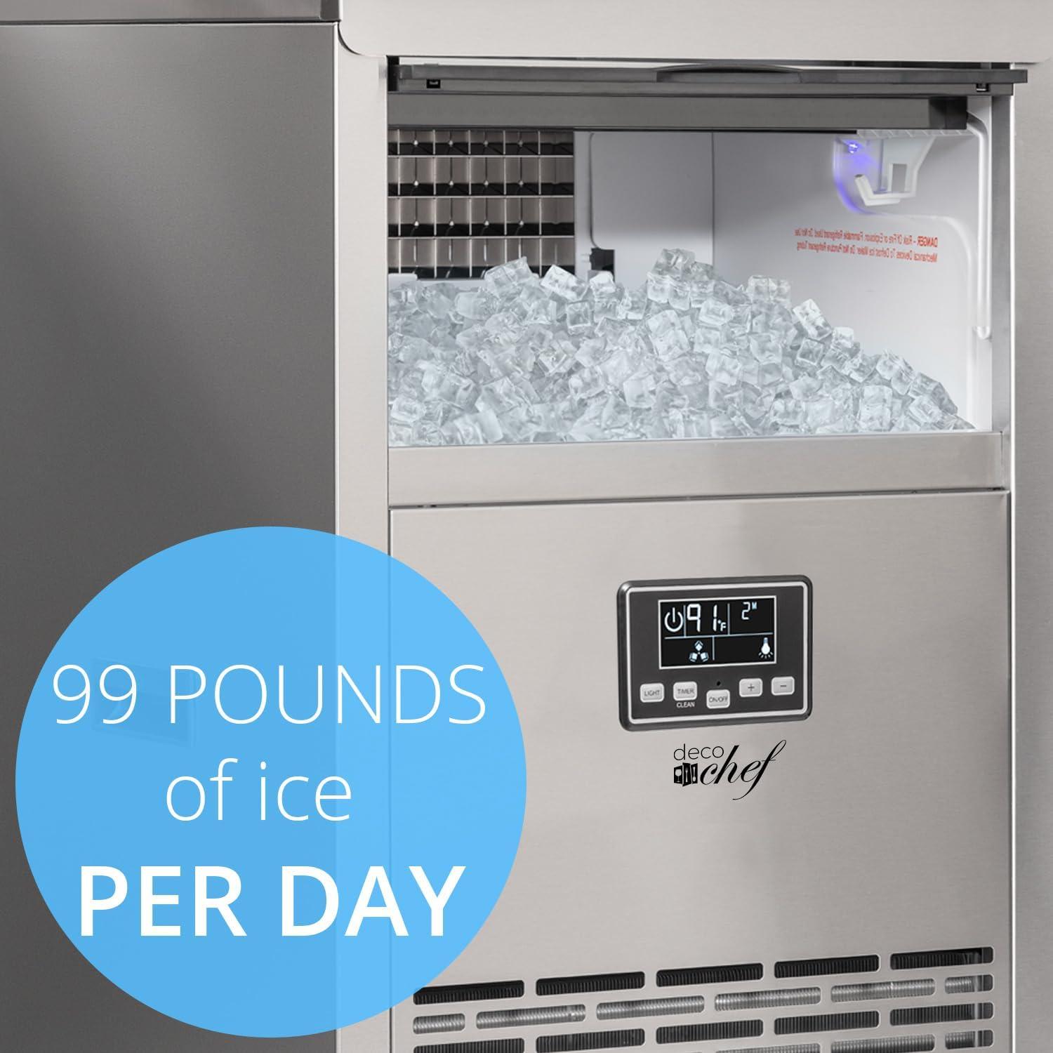 Deco Chef Commercial Ice Maker – 99lb Every 24 Hours – 33lb Storage Capacity – Stainless Steel – Great for Hotels, Restaurants, Bars, Homes, Offices – Includes Connection Hoses and Ice Scoop