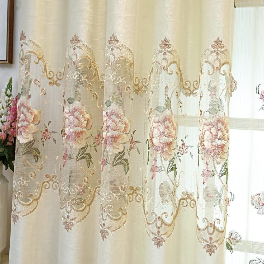 Room Darkening Chenille Embroidered Floral Curtains Eyelet/Grommet Top European Luxury Curtain & Drapes for Living Room Energy Saving Thicken Window Curtain 1 Panel W40 x L84 inch