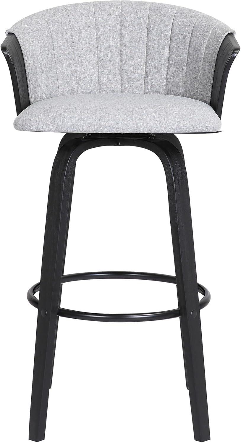 Oja 30 Inch Light Gray Fabric Swivel Barstool with Black Wood Legs