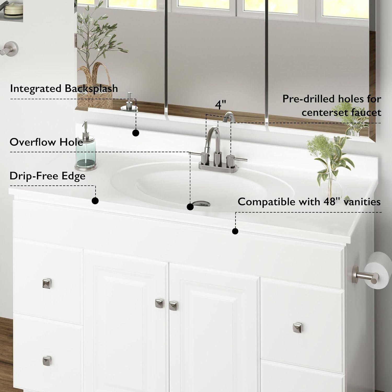 Design House  Cultured Marble Vanity Top in Solid White, 49-Inch x 22-Inch