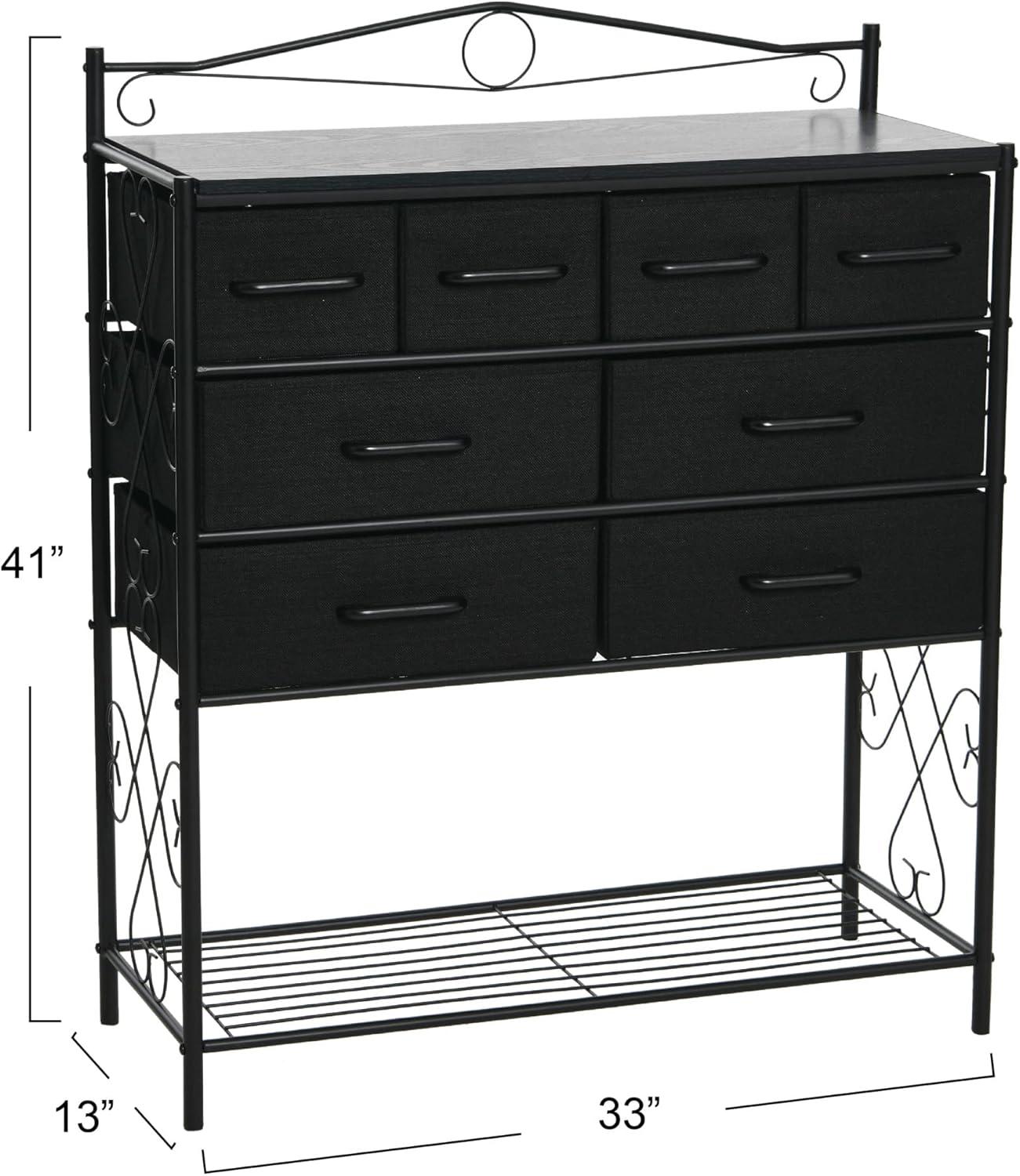 Household Essentials Victorian Style 8-Drawer and Bottom Shoe Shelf Dresser Unit, Black