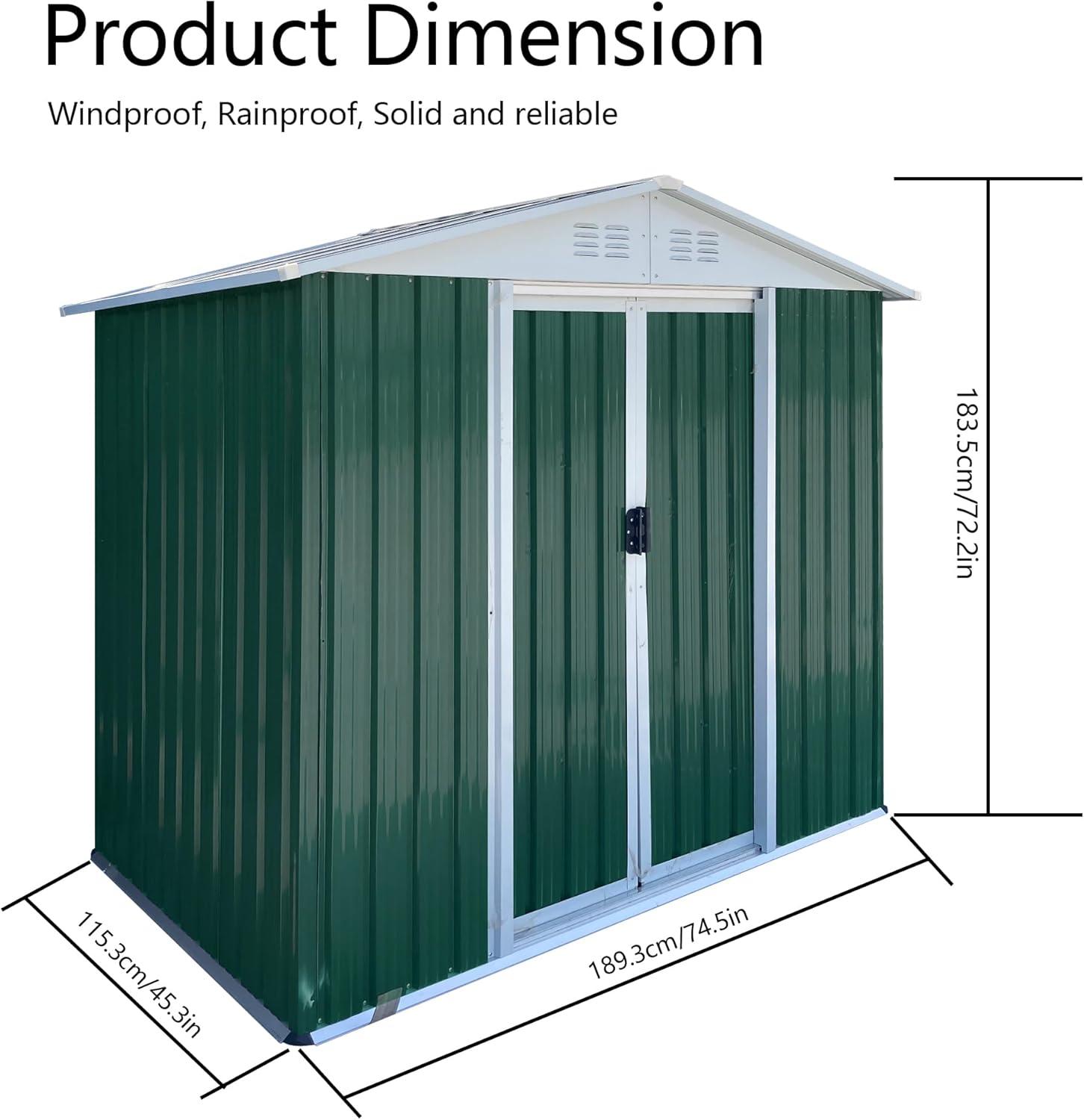 Green 6x4 FT Metal Outdoor Storage Shed with Lockable Doors