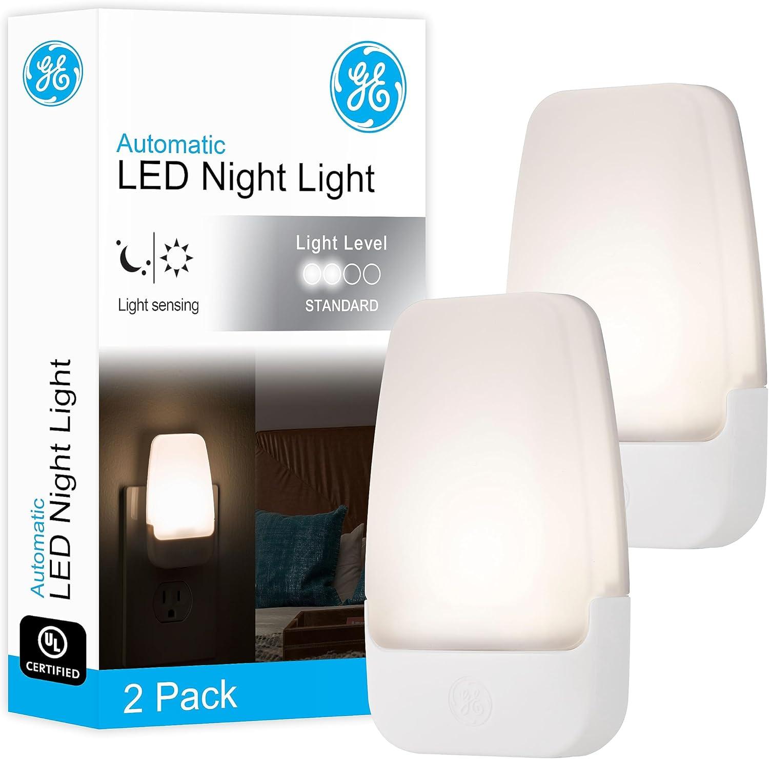 Automatic White LED Night Light with Dusk-to-Dawn Sensor, 2-Pack