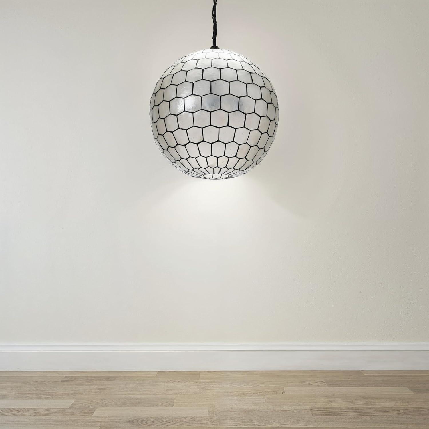 Storied Home 20"x19" Capiz Honeycomb Globe Pendant Light: ETL Listed, UL Certified, Metal Body