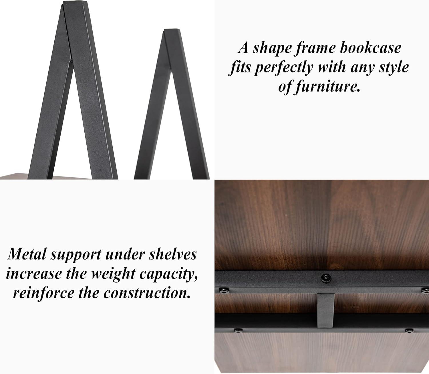 Glitzhome 64.5"H Modern Industry Wooden Oak Melamine 4-Tier Metal/ Wooden Leaning Bookcases & Ladder Shelves