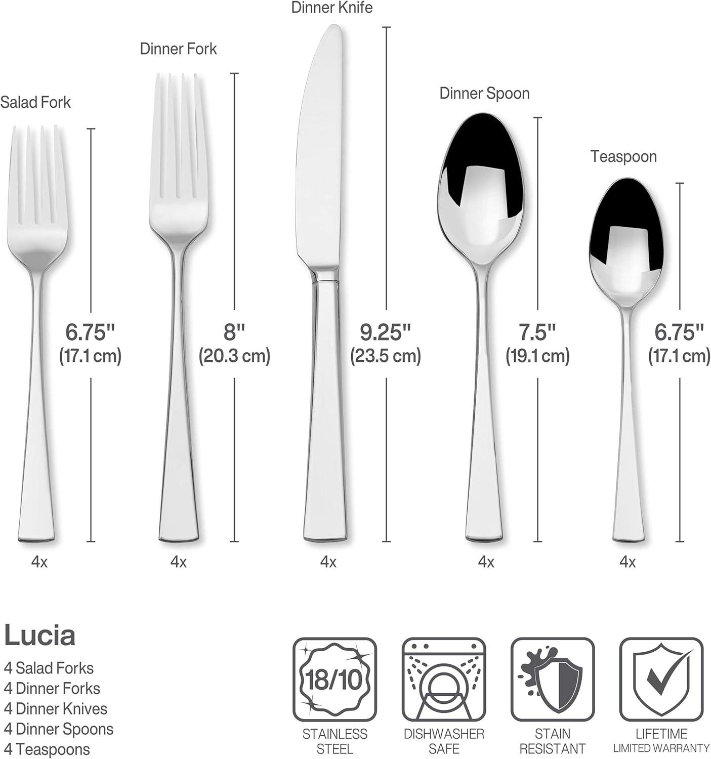 Lucia 20-Piece Polished Stainless Steel Flatware Set