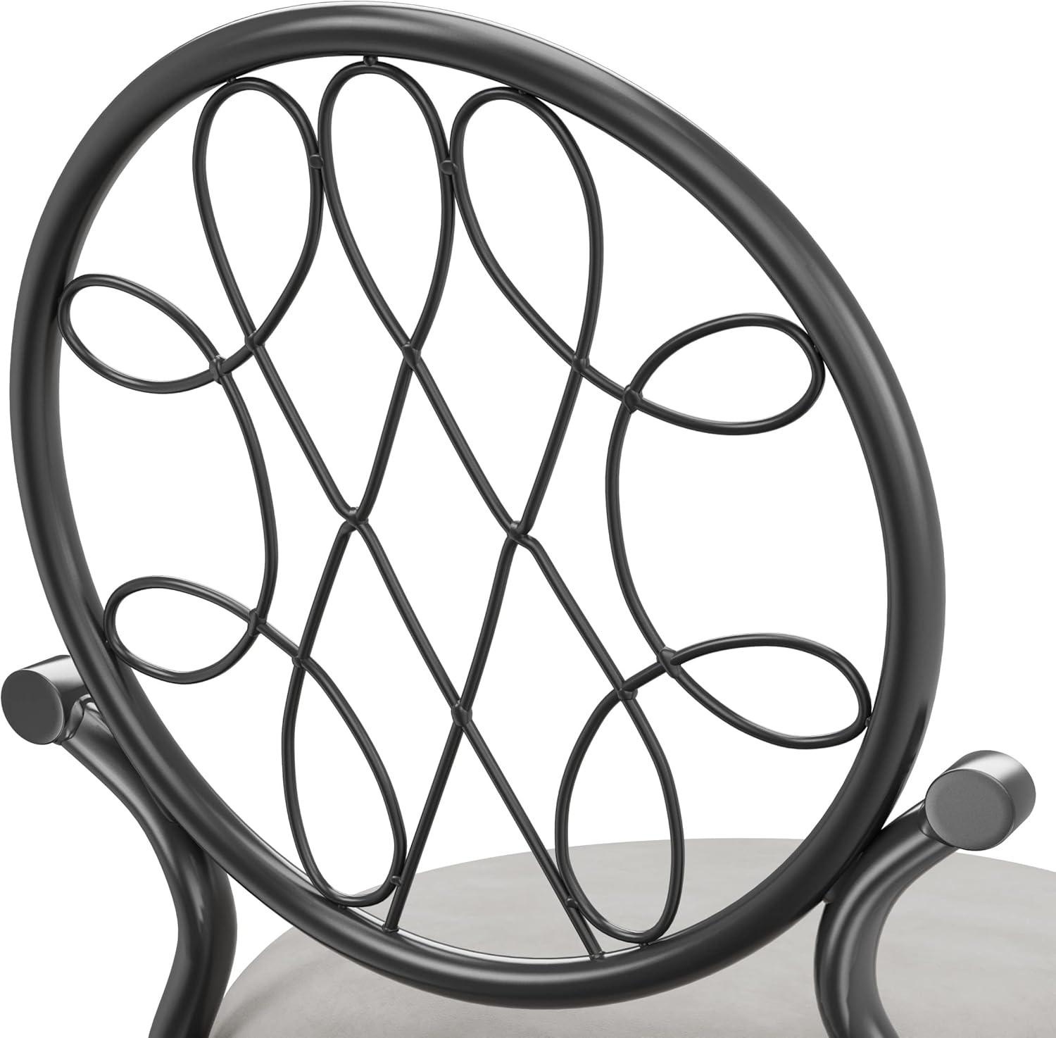 Gray Metal Vanity Stool with Celtic Knot Design