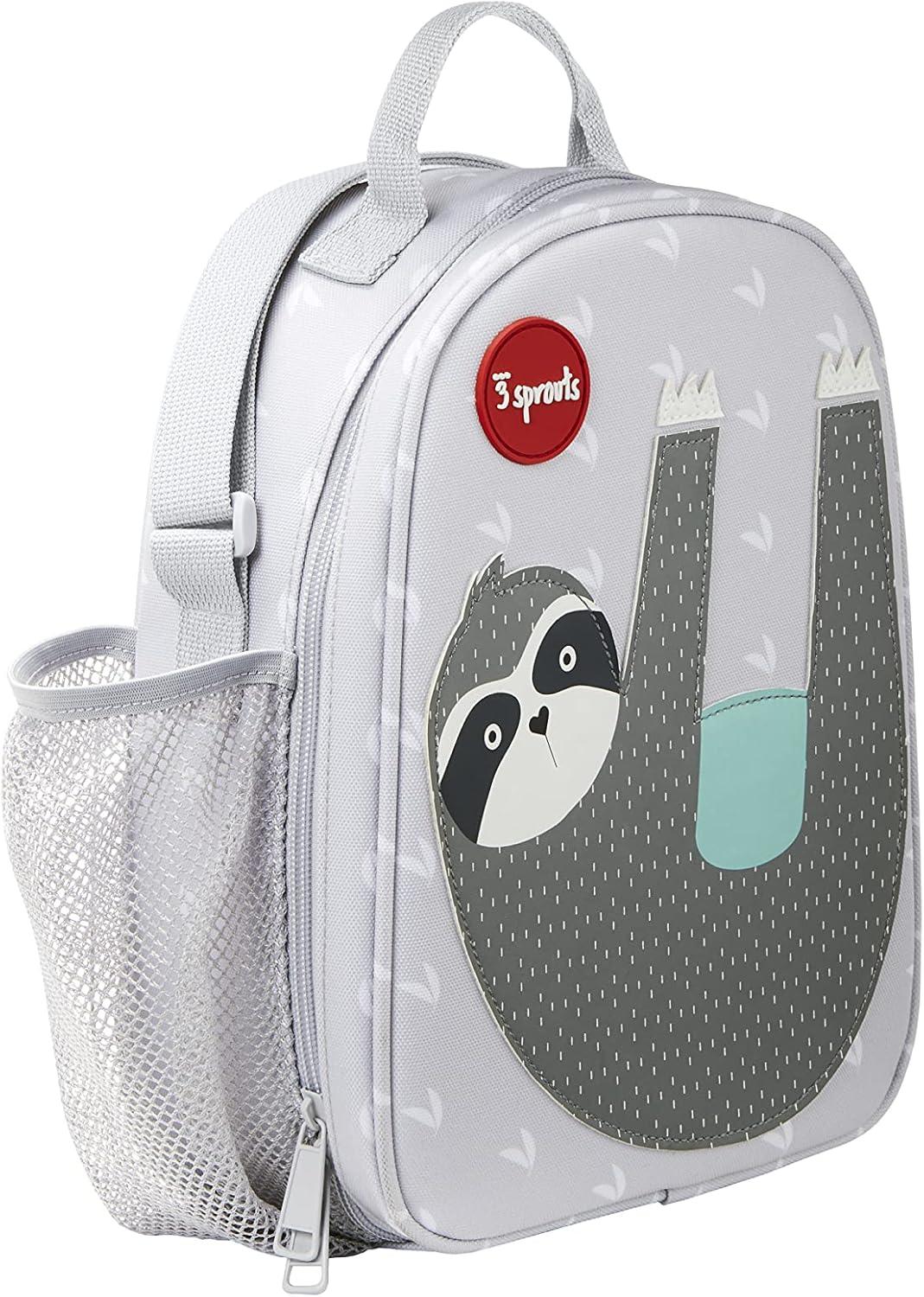 3 Sprouts Insulated Lunch Bag for Kids - Reusable Tote with Shoulder Strap, Handle and Pockets, Sloth