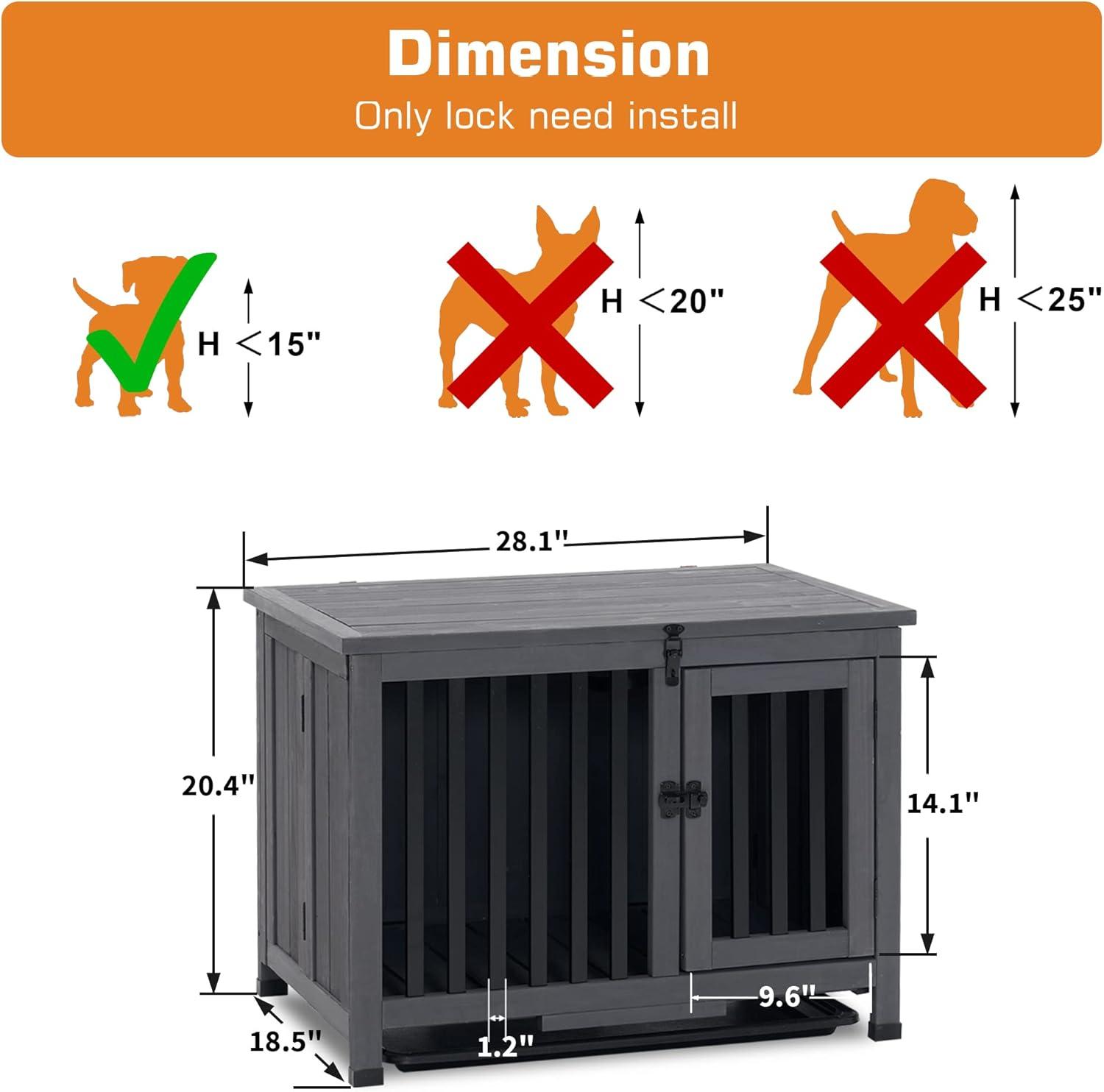 MCombo No Assembly Wood Dog Crate Furniture End Table 1256(Small,Grey)