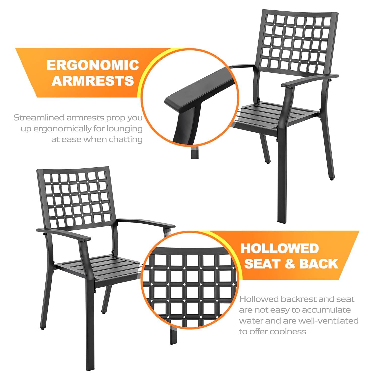 Nuu Garden Outdoor Dining Chair, Patio Dining Chair Set, Stackable Design, All-weather Iron Frame with Powder-coated Finish for Indoors and Outdoors, Patio, Deck, Garden, Yard, Black