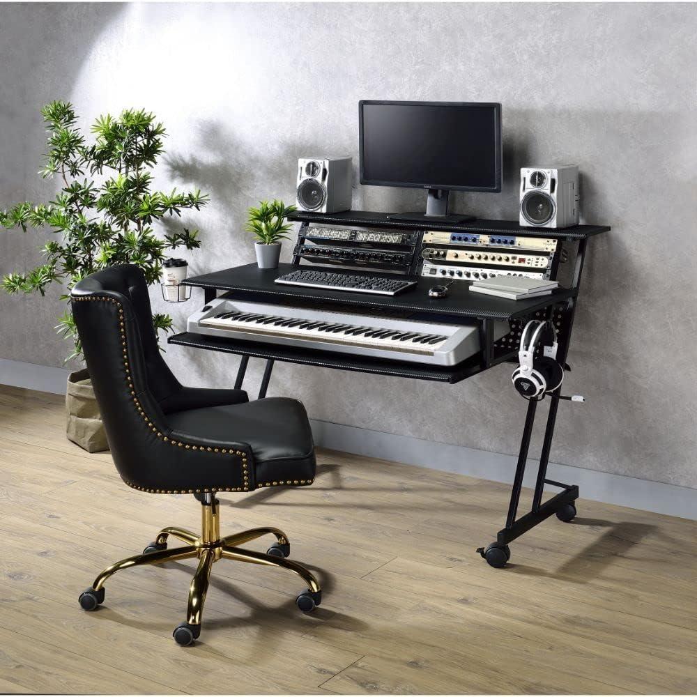 Acme Furniture Suitor Computer Desk Black: 38" Height, Metal Frame, Veneer Surface, Hutch Storage