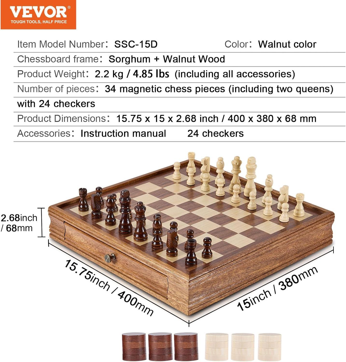 VEVOR 15'' L Solid Wood Chess Game Set