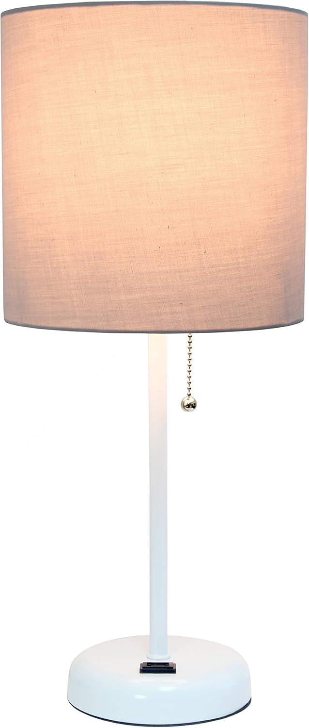 LimeLights White Stick Lamp with Charging Outlet and Fabric Shade, Gray