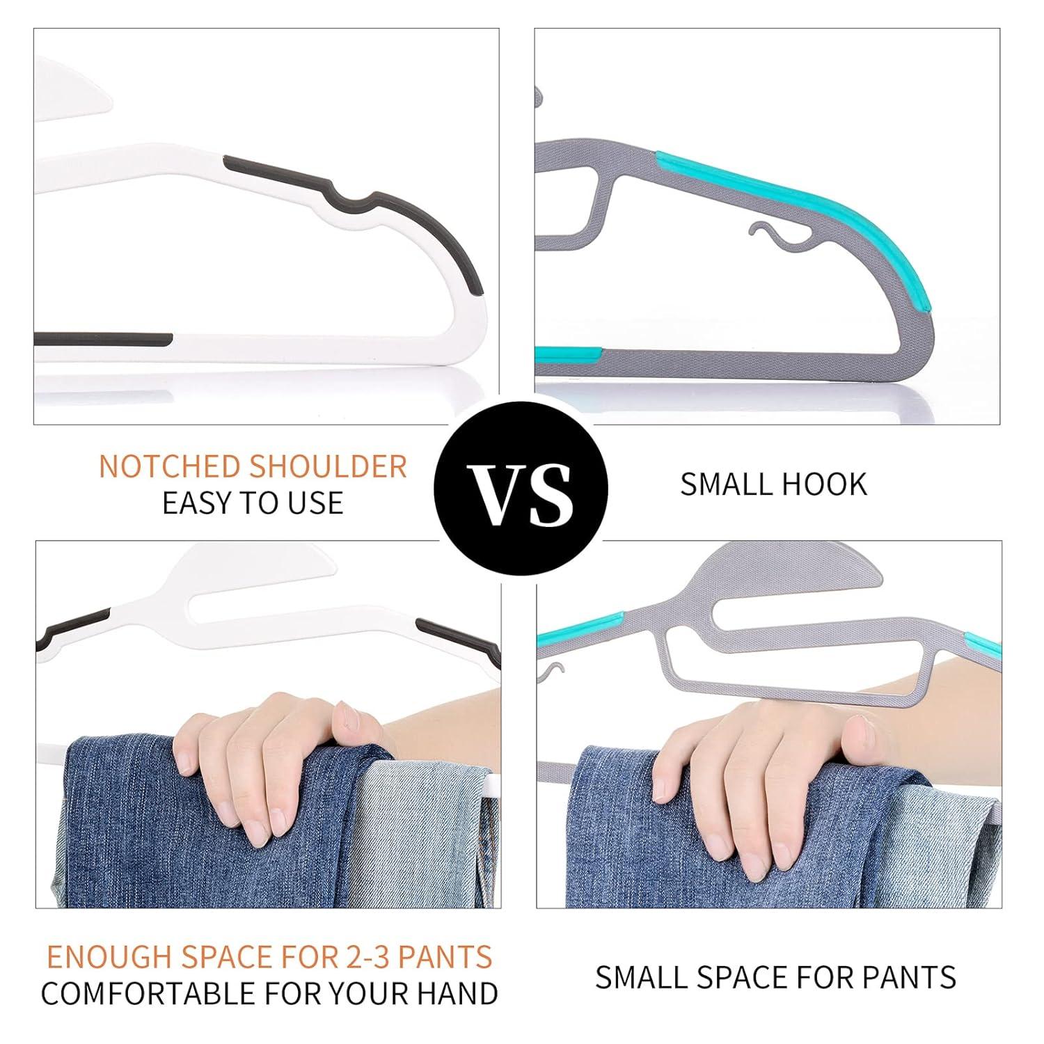 50PK Coat Hangers Non Slip - Space Saving Plastic Clothes Hangers, Slim Pant Hangers, U-Slide, Heavy Duty, 360°Swivel Hook, White