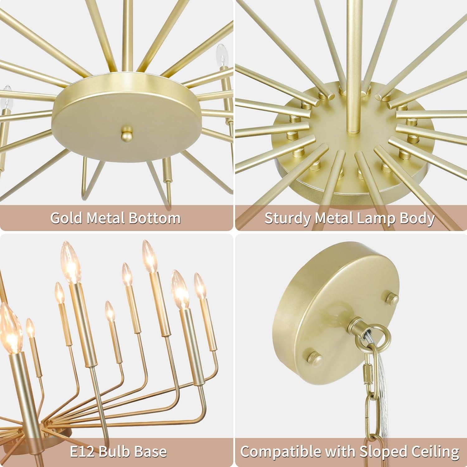 Farmhouse Gold Chandeliers for Dining Room, 16-Light Modern Candle Chandelier Light Fixture, Rustic Industrial Metal Chandeliers for Living Room, Kitchen, Staircase, Entryway, Foyer