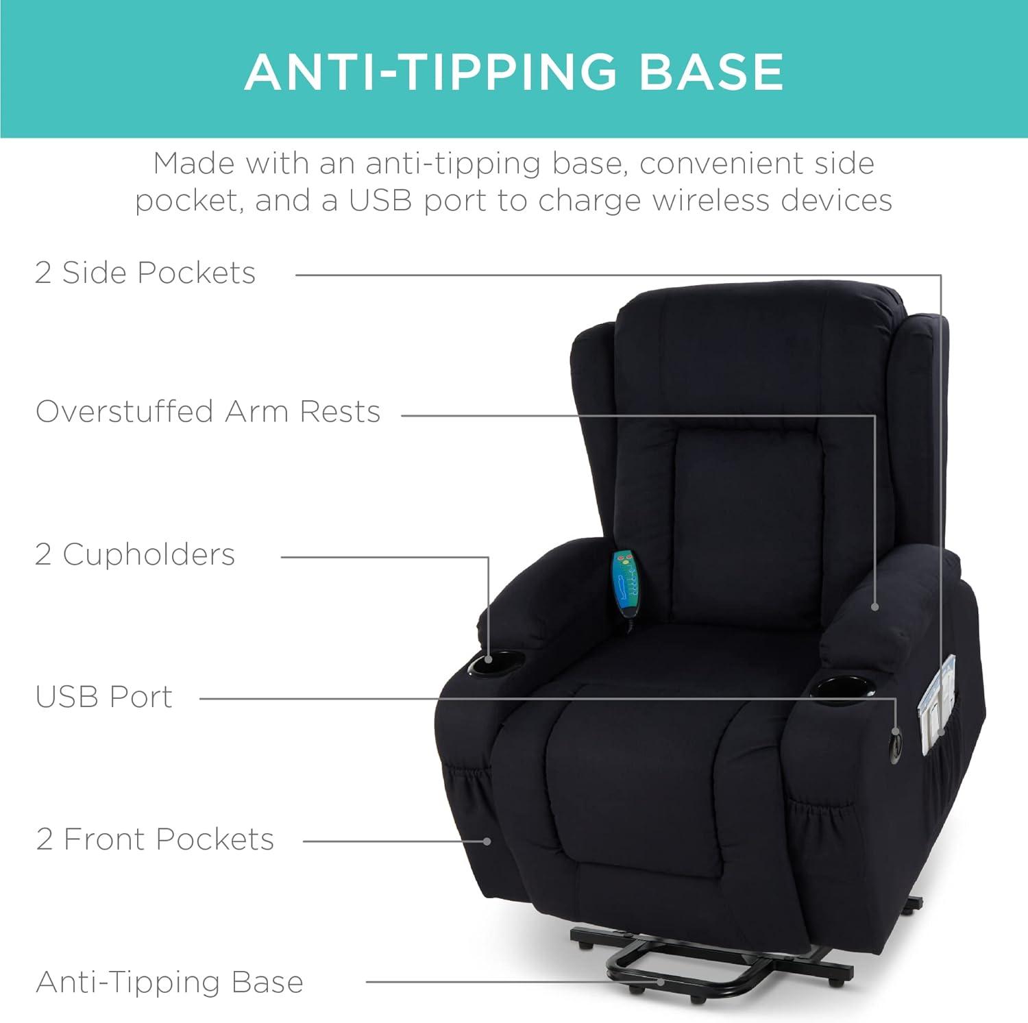 Hokku Designs Modern Linen Electric Power Lift Chair, Recliner Massage Chair, Adjustable Furniture for Back, USB Port, Heat, Cupholders | Wayfair