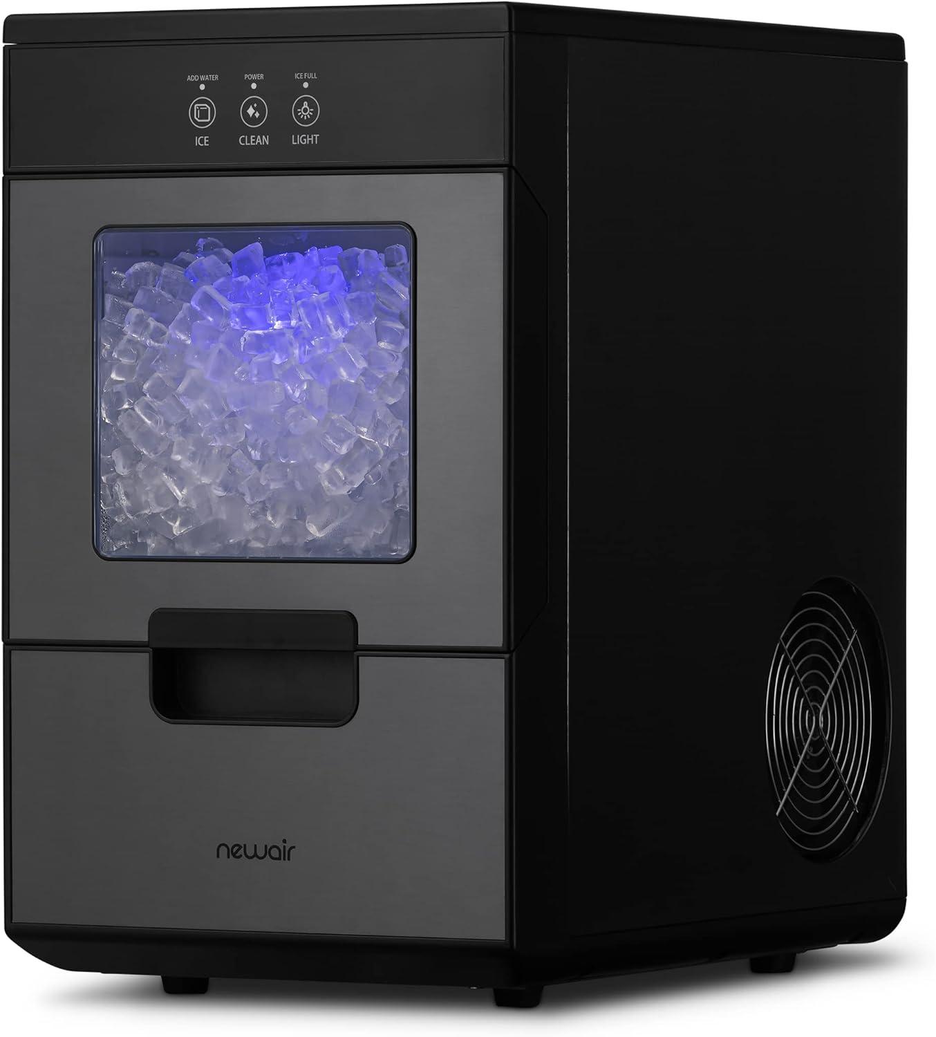 Newair 44 lbs. Nugget Countertop Ice Maker in Black Stainless Steel with Self-Cleaning Function, Perfect for Kitchens, Offices, Home Coffee Bars