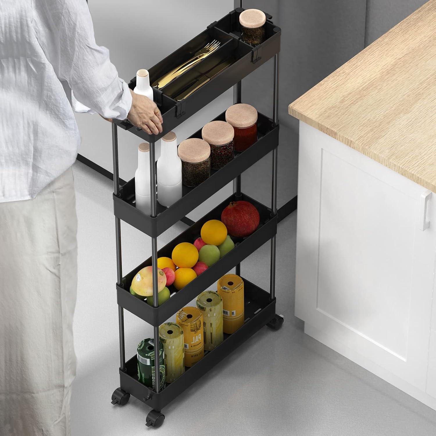 Modern White 4-Tier Plastic Slim Storage Cart