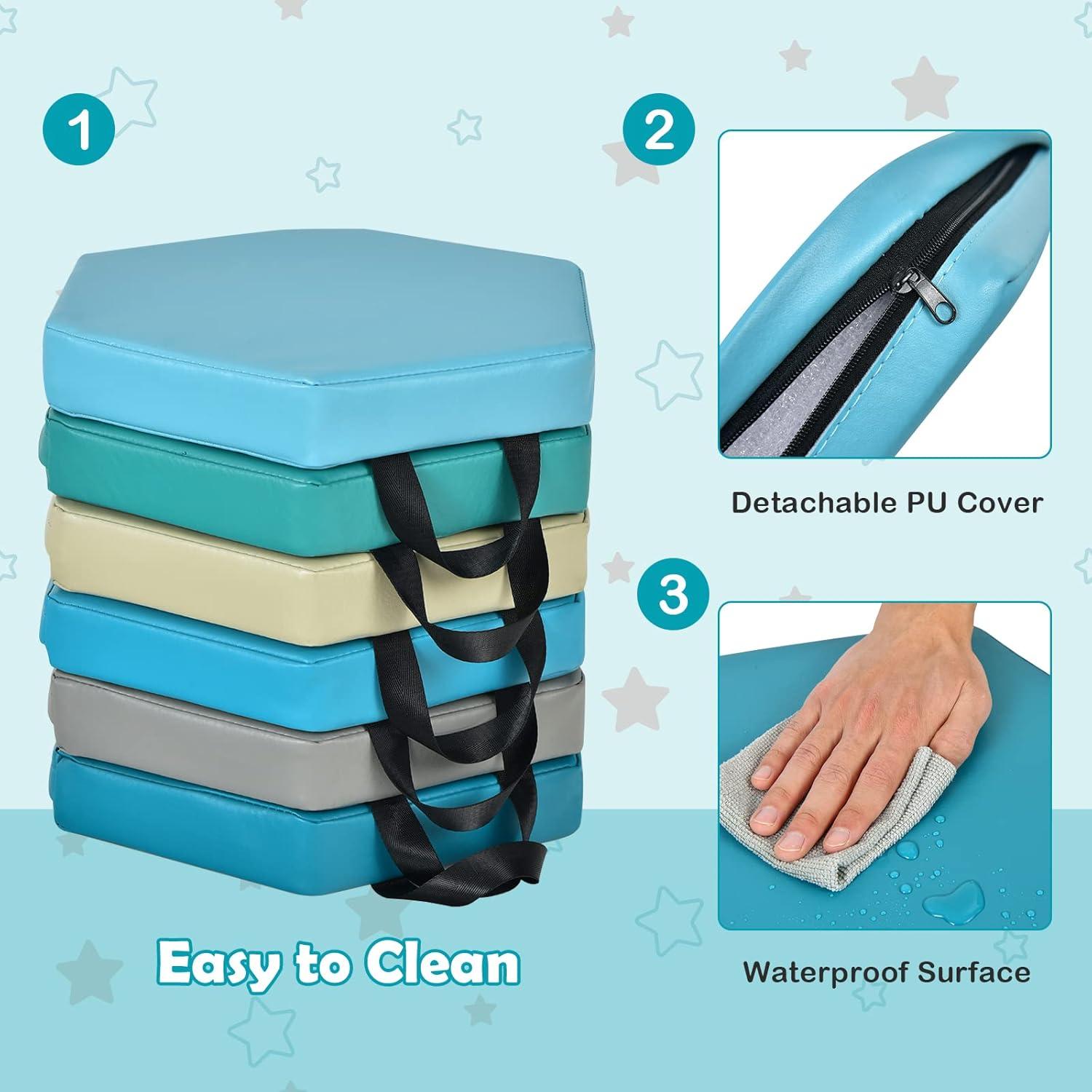 KOTEK 6 Pcs 15'' Kids Floor Cushions with Handles, 3'' Thick Foam Circle Floor Seats, Soft Flexible Seating for Classroom Elementary, School, Daycare, Kindergarten, Preschool, Playroom(Square, Red)