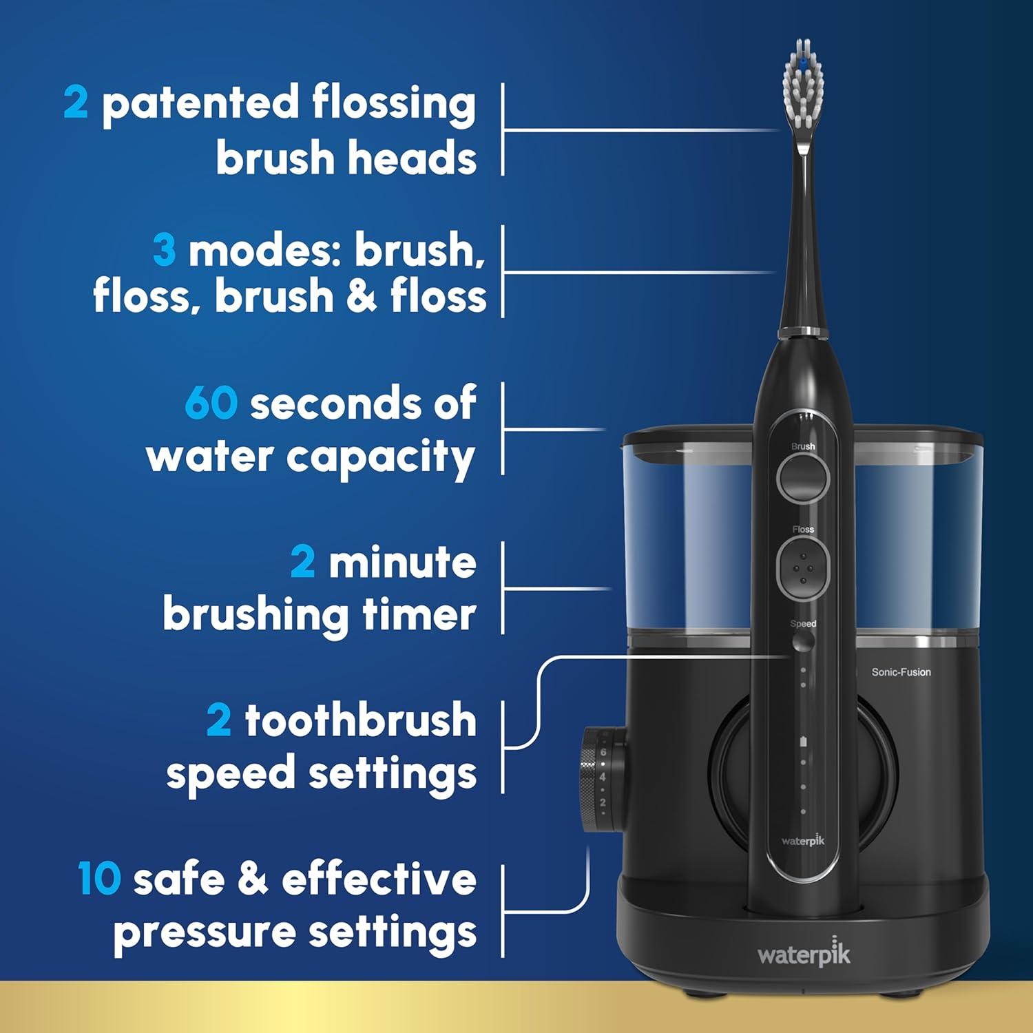 Waterpik Sonic-Fusion 2.0 Professional Flossing, Electric Toothbrush - Black-