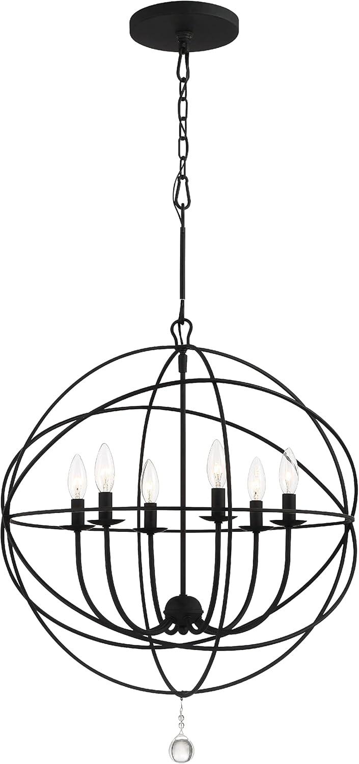 Solaris Black 6-Light Sphere Chandelier with Clear Glass Drops