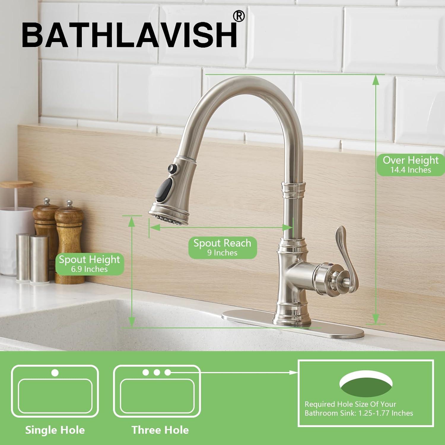Kitchen Sink Faucet Brushed Nickel with Pull Down Sprayer 3 Mode Faucet for Kitchen Sink Single Handle High Arc Commercial Stainless Steel Pull Out RV Kitchen Faucet Bar,Deck Plate Include