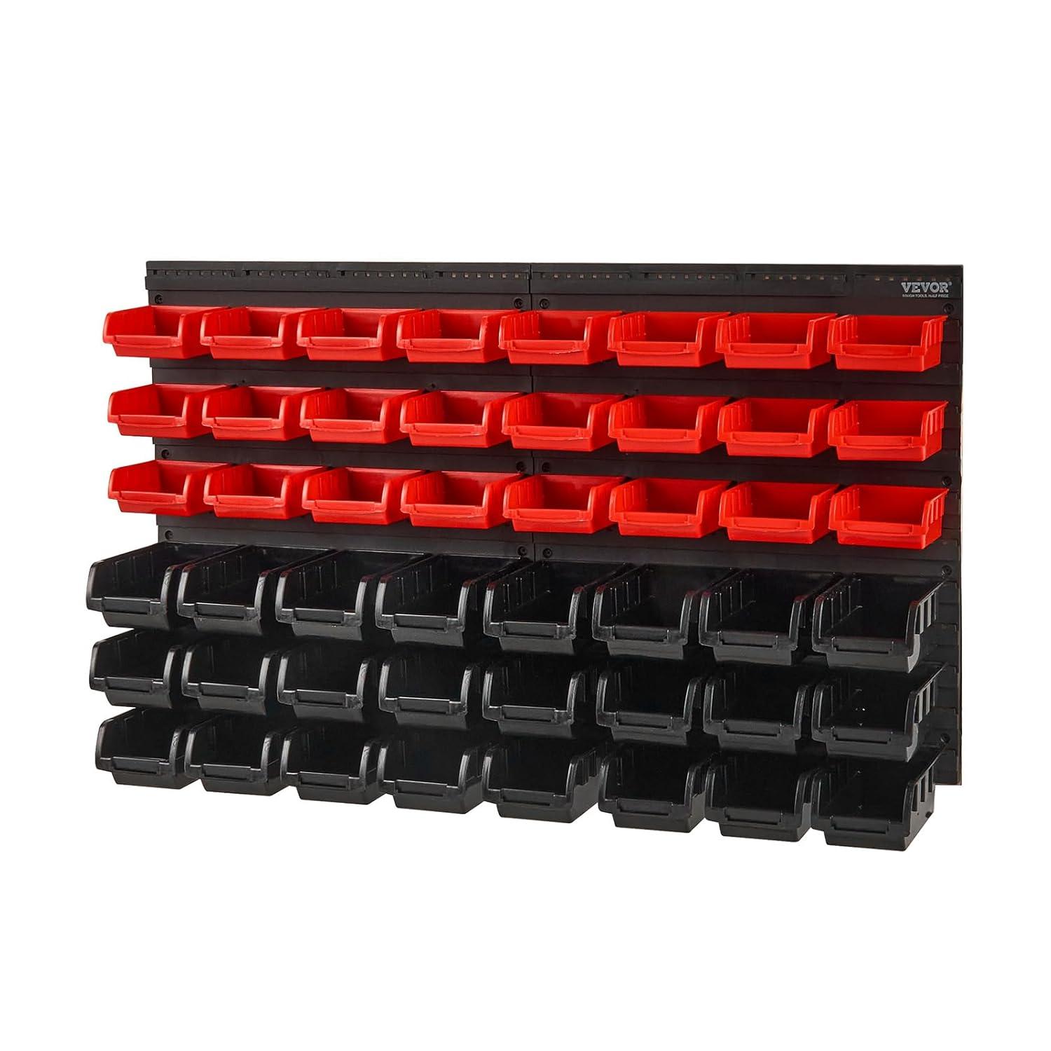 VEVOR Wall Mounted Storage Bins, 48-Bin Parts Rack Organizer Garage Plastic Shop Tool with Wall Panels, Tool Organizer for Nuts, Bolts, Screws