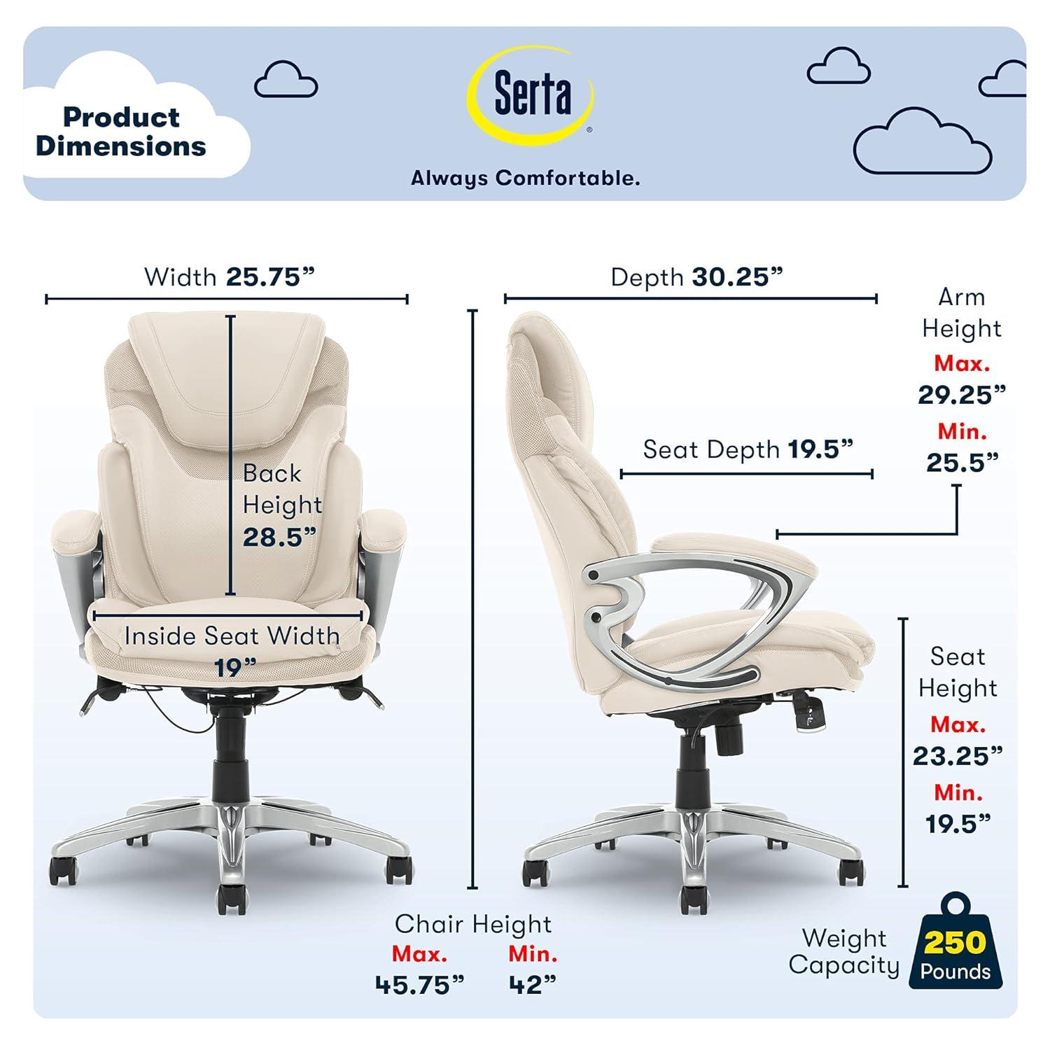 Serta Bryce Executive Office Chair with Patented AIR Lumbar Technology and Layered Body Pillows