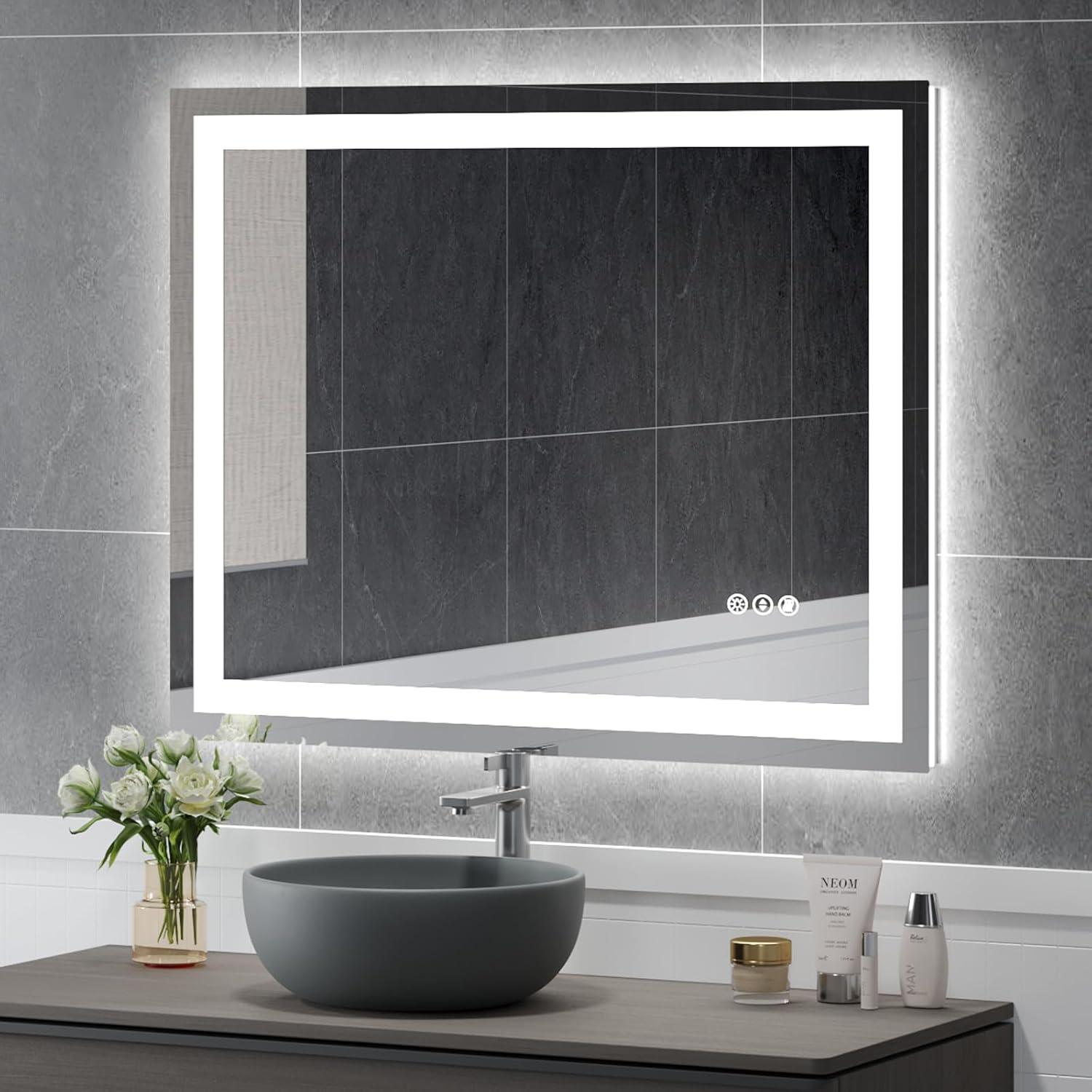 USHOWER 40x32 Inch LED Bathroom Mirror with Anti-Fog and Dimmable Lights