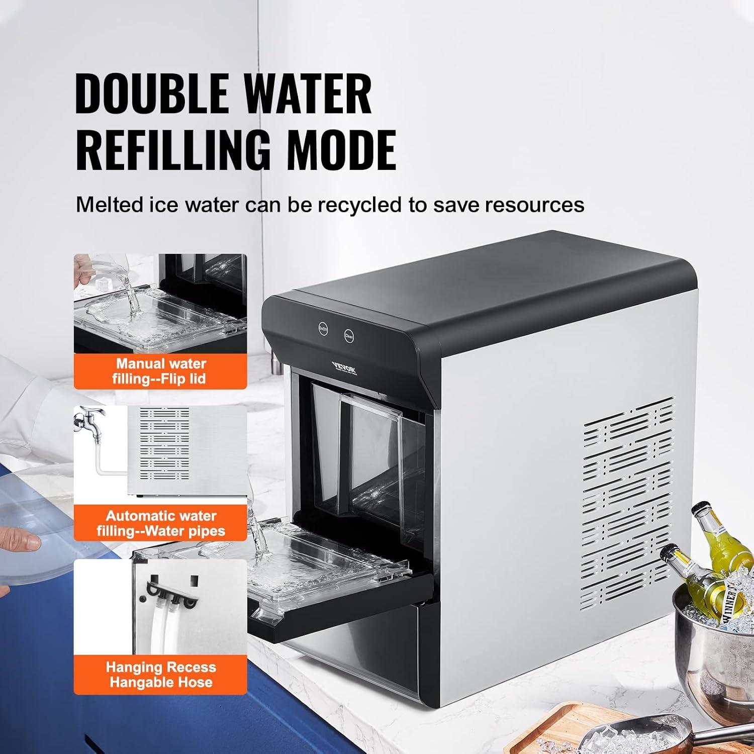 VEVOR Nugget Ice Maker, 37Lbs In 24 Hrs, Manual Auto Refill Self Cleaning Countertop Ice Maker Portable Nugget Ice Maker With Scoop And Basket