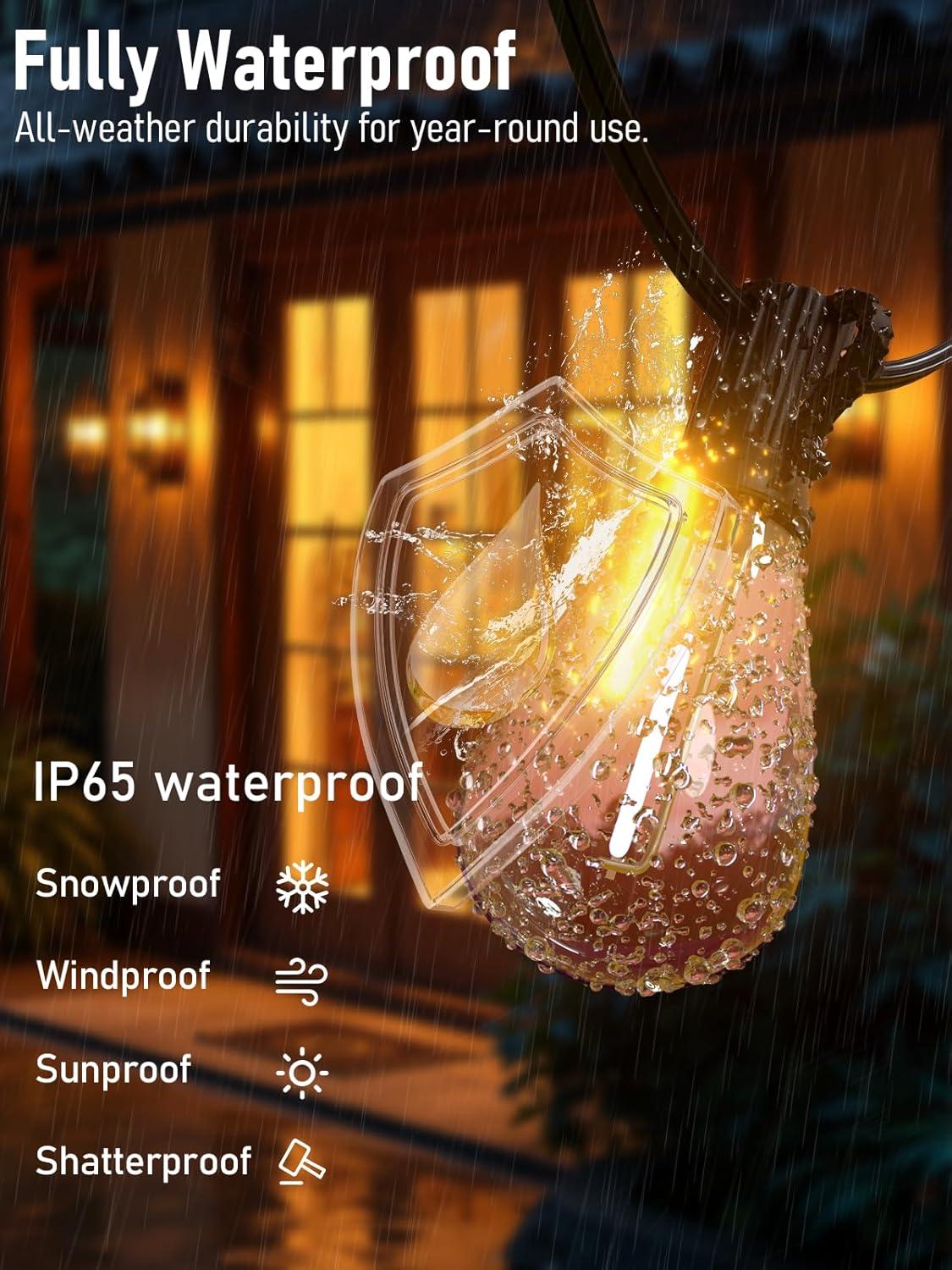 luckystyle 30FT LED Outdoor String Lights with 8+1 Edison Shatterproof Waterproof Bulbs, 2700K Commercial Grade Patio Lights, Heavy Duty Outside Hanging Outdoor Lights for Garden Porch Deck Decor