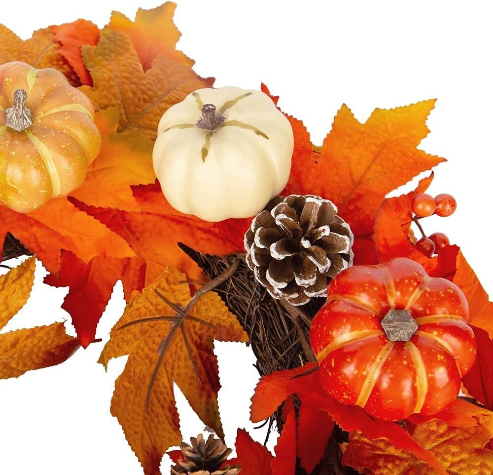 Fall Wreath 20’’ Autumn Front Door Wreath Harvest Wreath with Sunflower Pumpkins Berries Maple Leaves Daisies for Outside Indoor Home Wall Festival Thanksgiving Autumn Farmhouse Decor