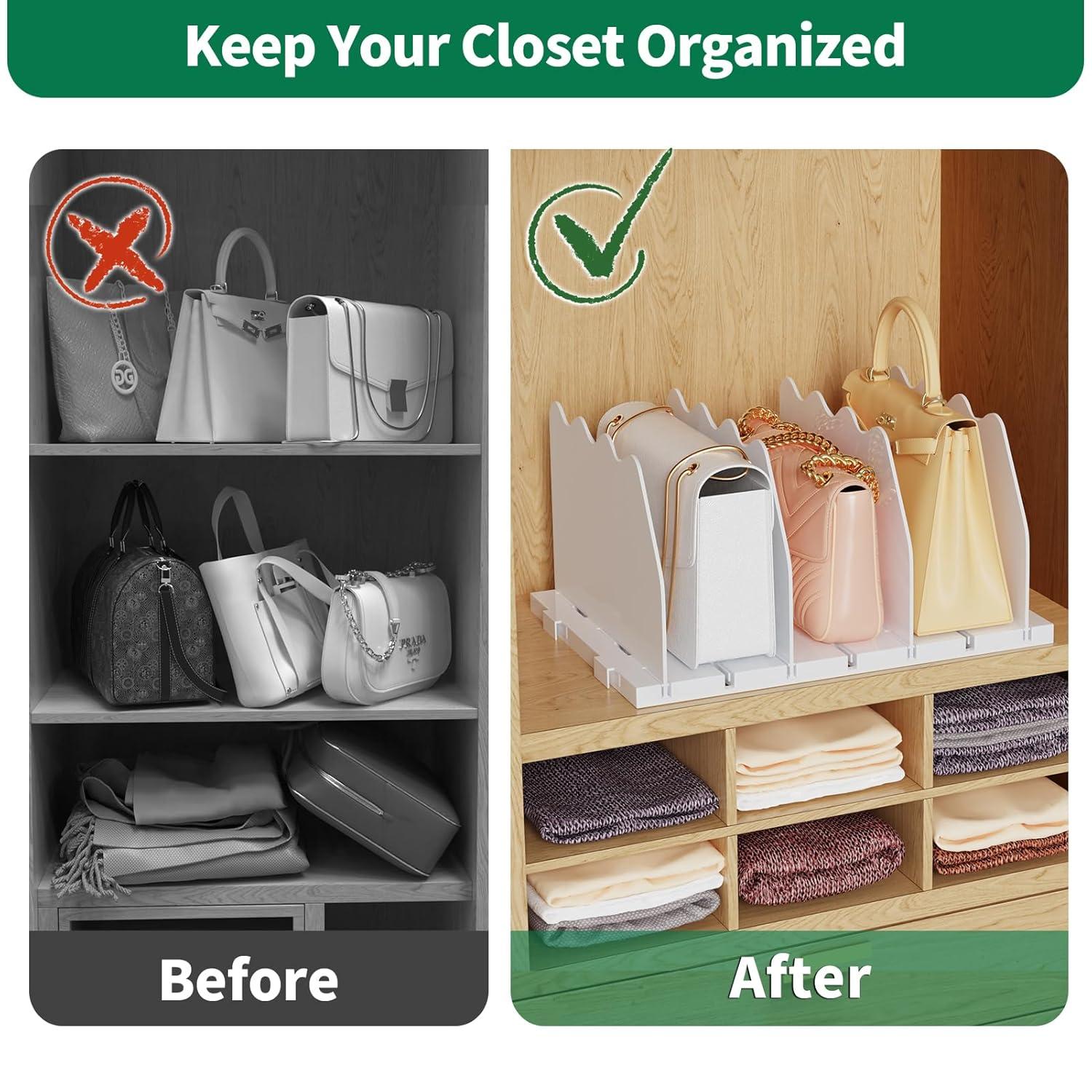 Rebrilliant Adjustable Shelf Divider for Closet, Closet Acrylic Handbag Separators Storage Organizer